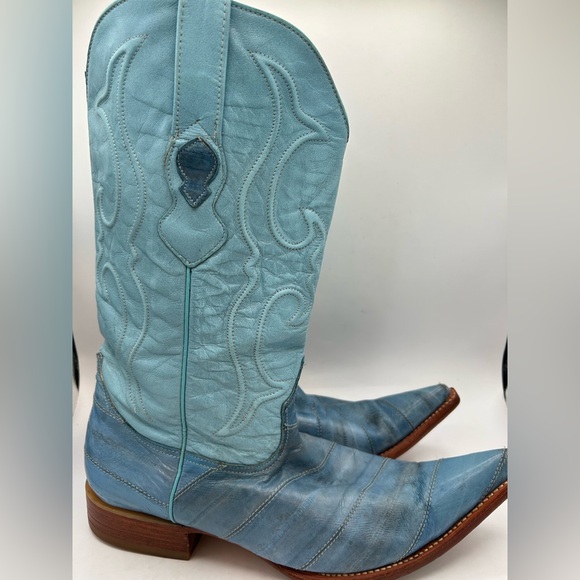 Vintage Los Altos Eel Skin Cowboy Boots Men’s Size 10.5 Blue Western Leather - Picture 14 of 17